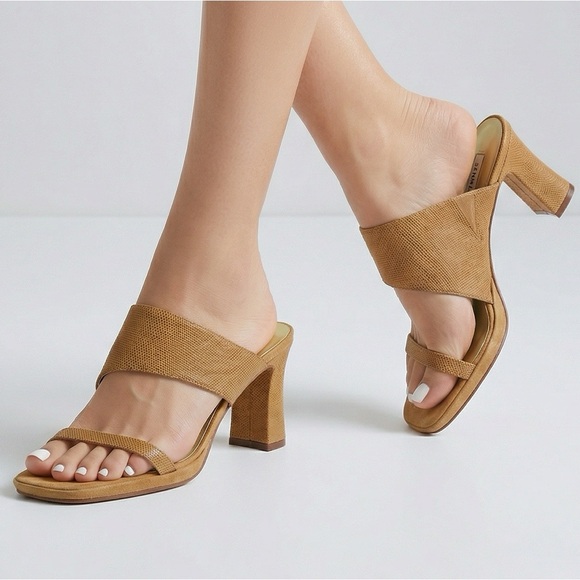 Ann Marino Shoes - Ann Marino Leather Square Toe Camel Heel Sandals Size 10